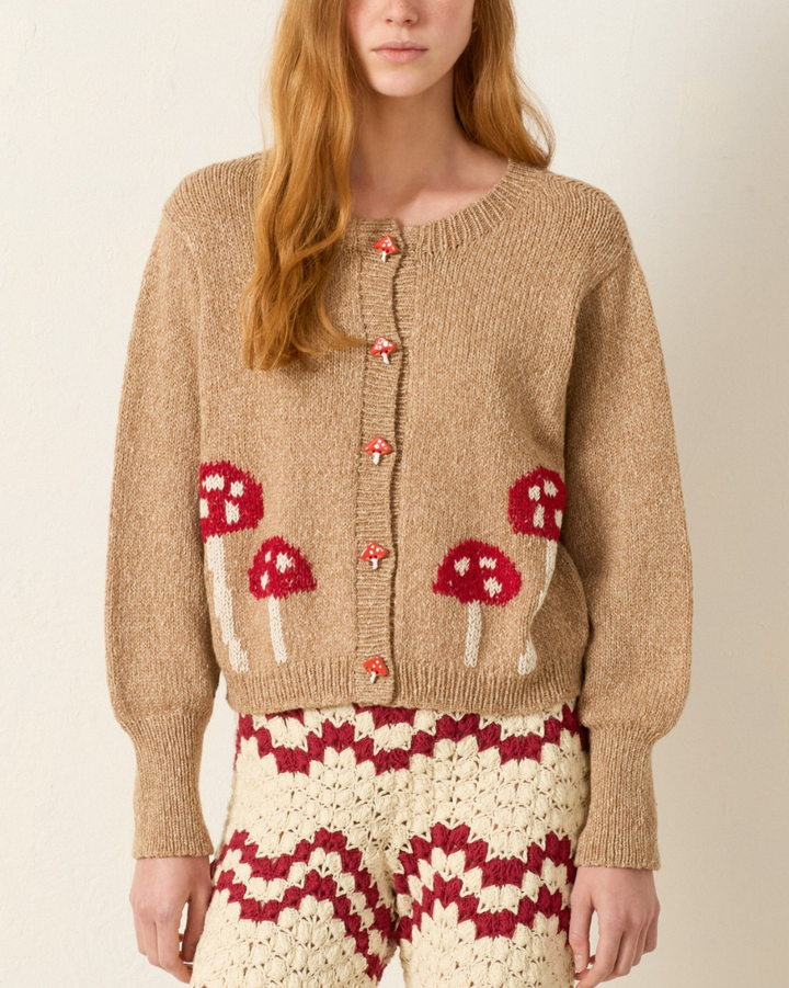 Sammi Mushroom Knit Cardigan | Light Brown