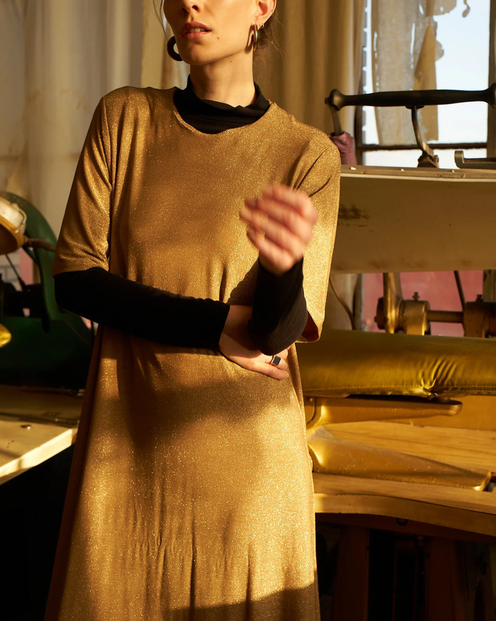The Goddess Dress | Gold Lame