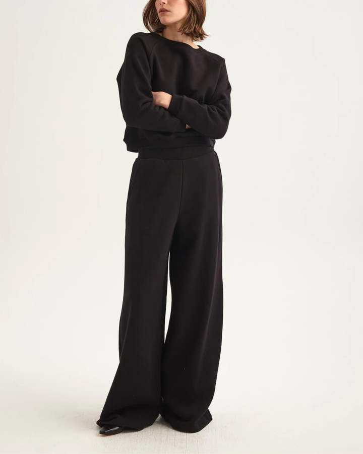 The Wide Leg Terry Trouser | Black