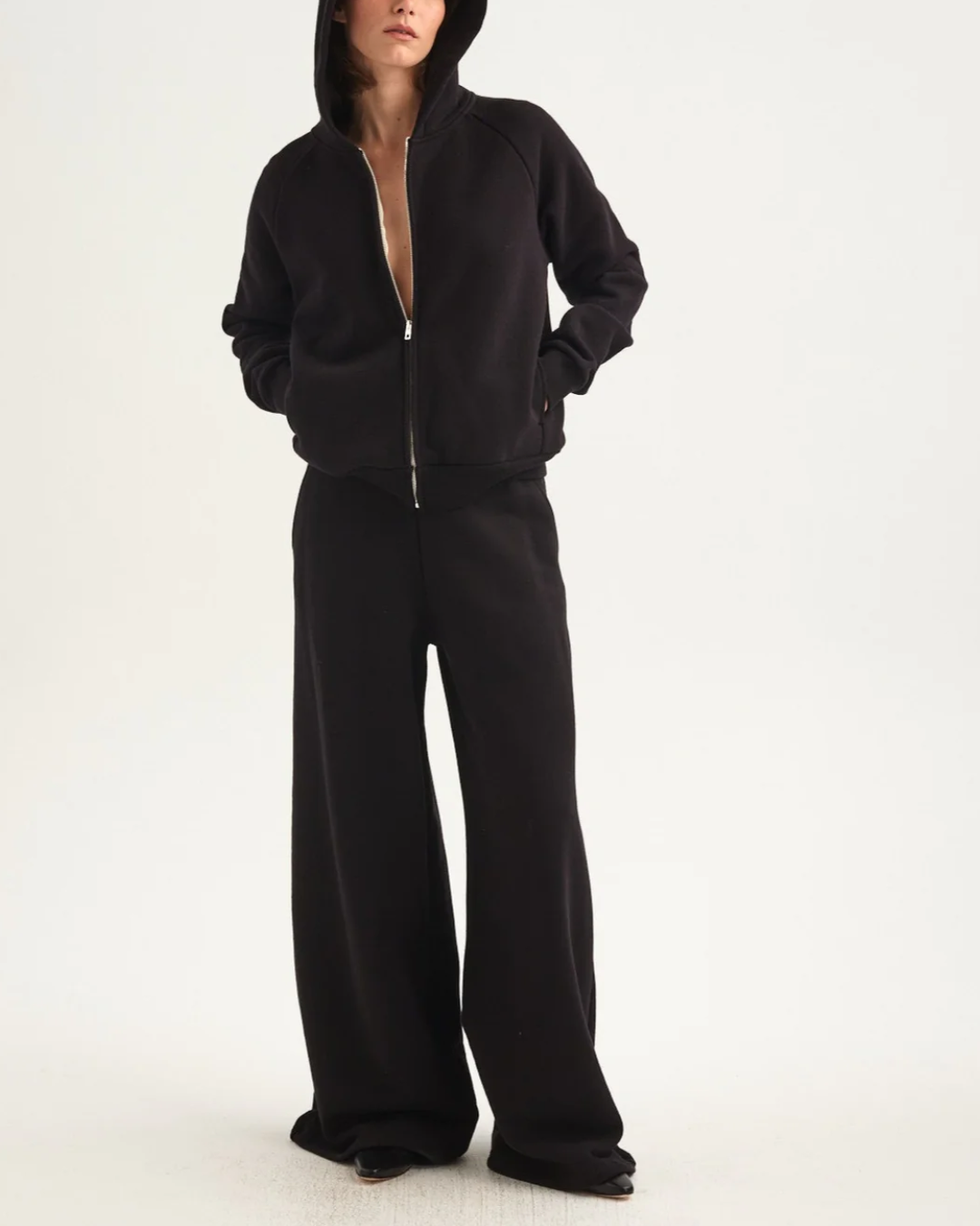 The Wide Leg Terry Trouser | Black