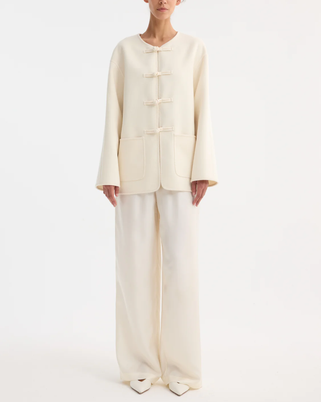 Mandarin Double Faced Wool Jacket | Off White