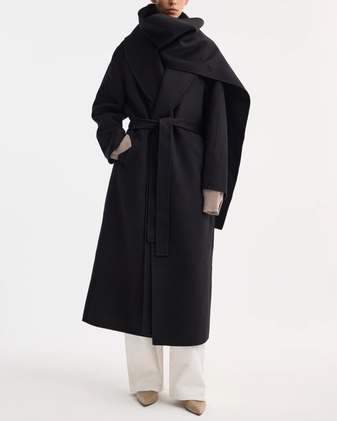 Signature Double Faced Scarf Coat | Black