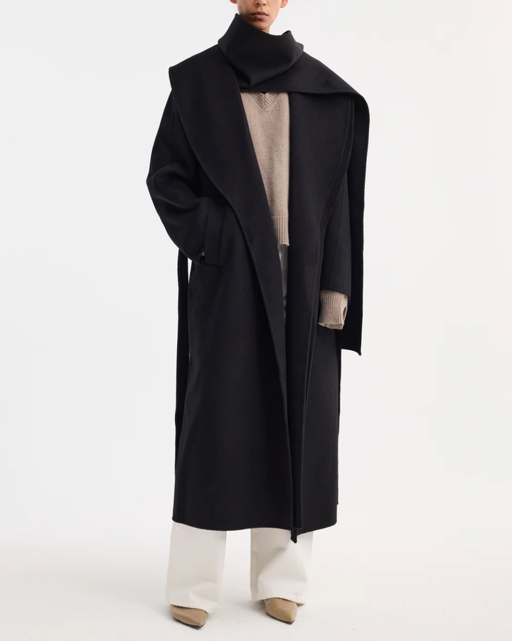 Signature Double Faced Scarf Coat | Black
