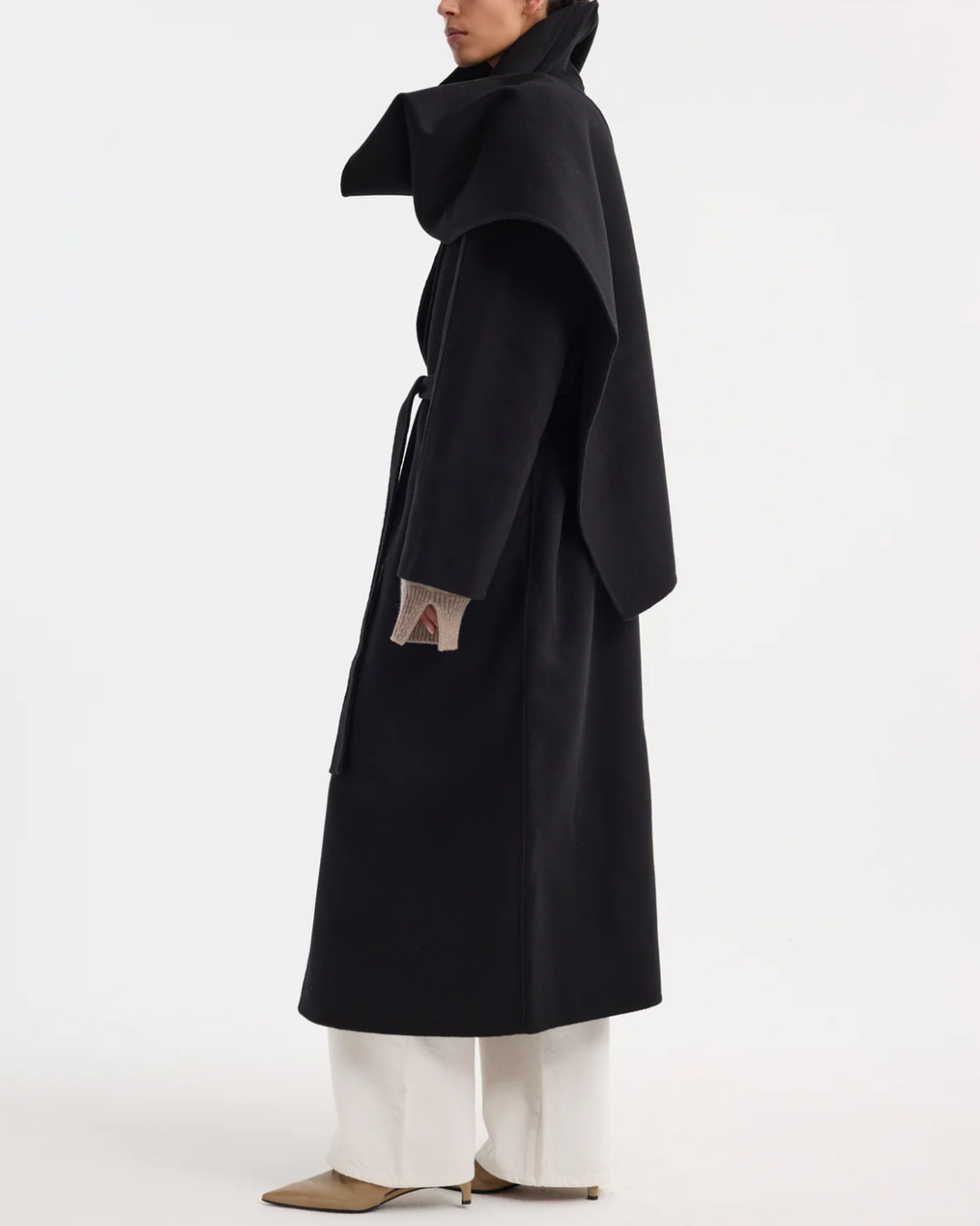 Signature Double Faced Scarf Coat | Black