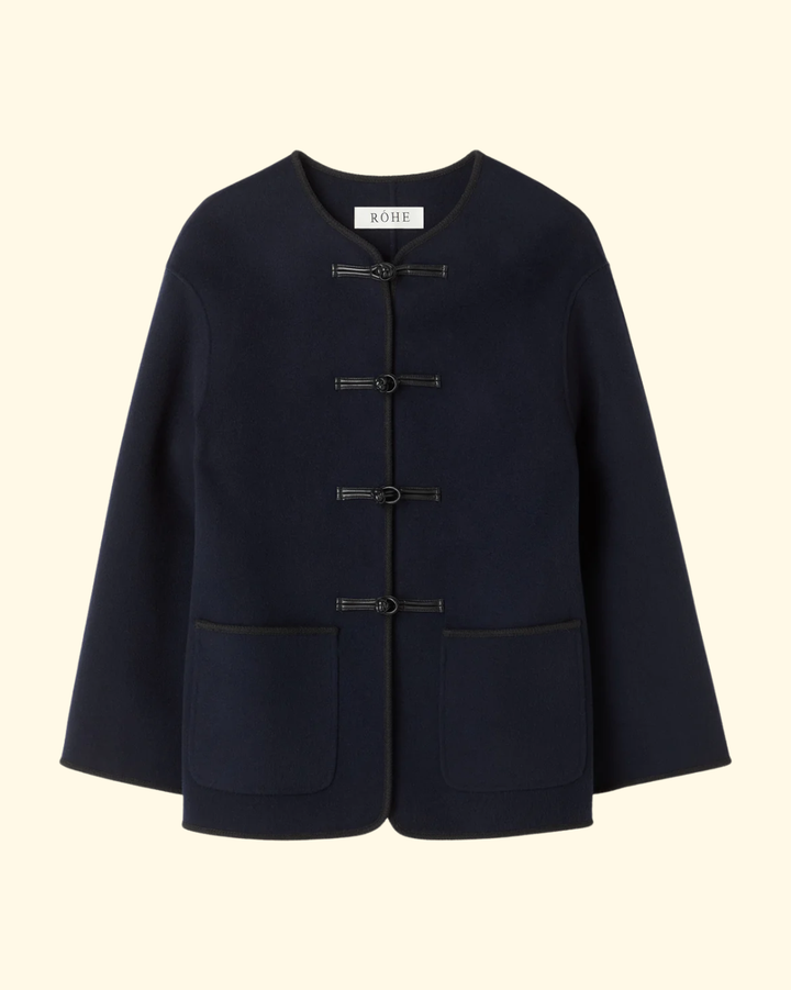 Mandarin Double Faced Wool Jacket | Navy