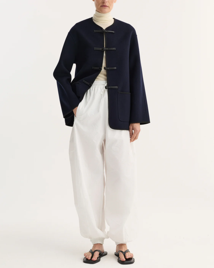 Mandarin Double Faced Wool Jacket | Navy