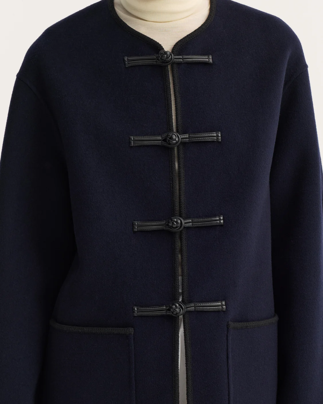 Mandarin Double Faced Wool Jacket | Navy