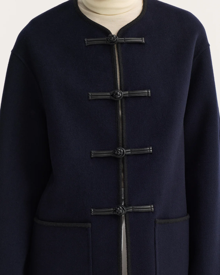 Mandarin Double Faced Wool Jacket | Navy