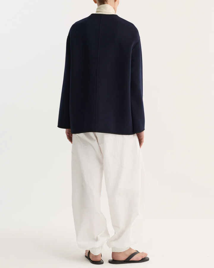 Mandarin Double Faced Wool Jacket | Navy