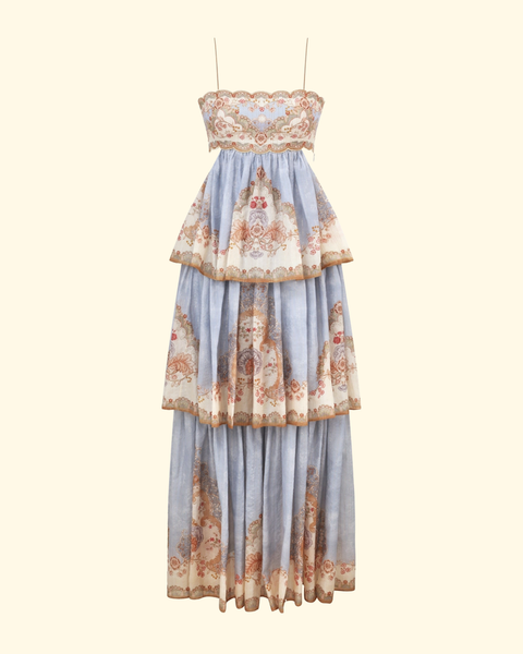 zimmerman maxi dress ZIMMERMANN Daylight Tiered Maxi Dress | Wallpaper Floral Denim