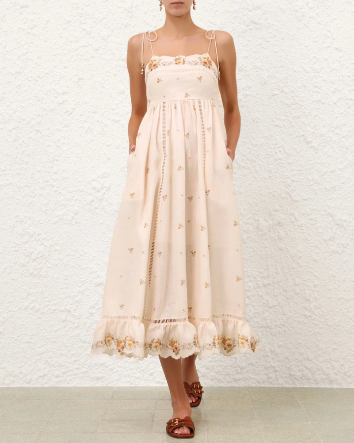 Patience Cami Midi Dress | Cream/Yellow Rose