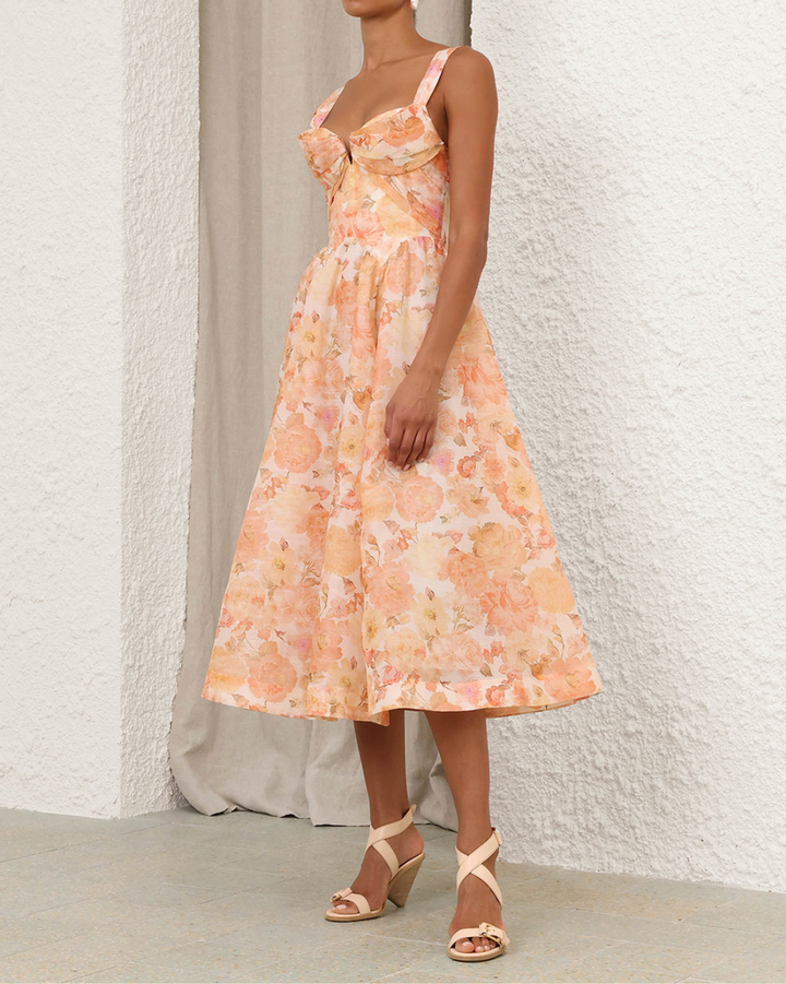 Rebellion Drape Midi Dress | Golden Bloom