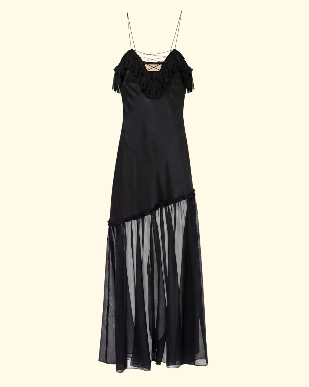 Elaria Cami Silk Gown W Lace Up | Noir
