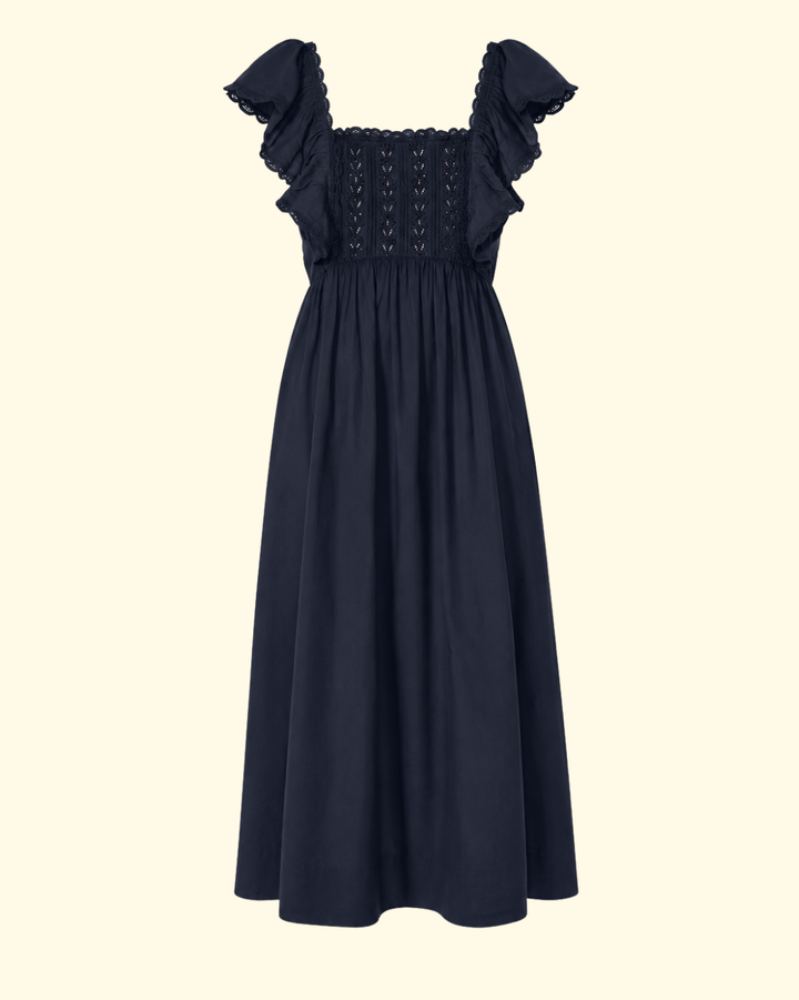 Eliza Solid Sleeveless Midi Dress | Navy