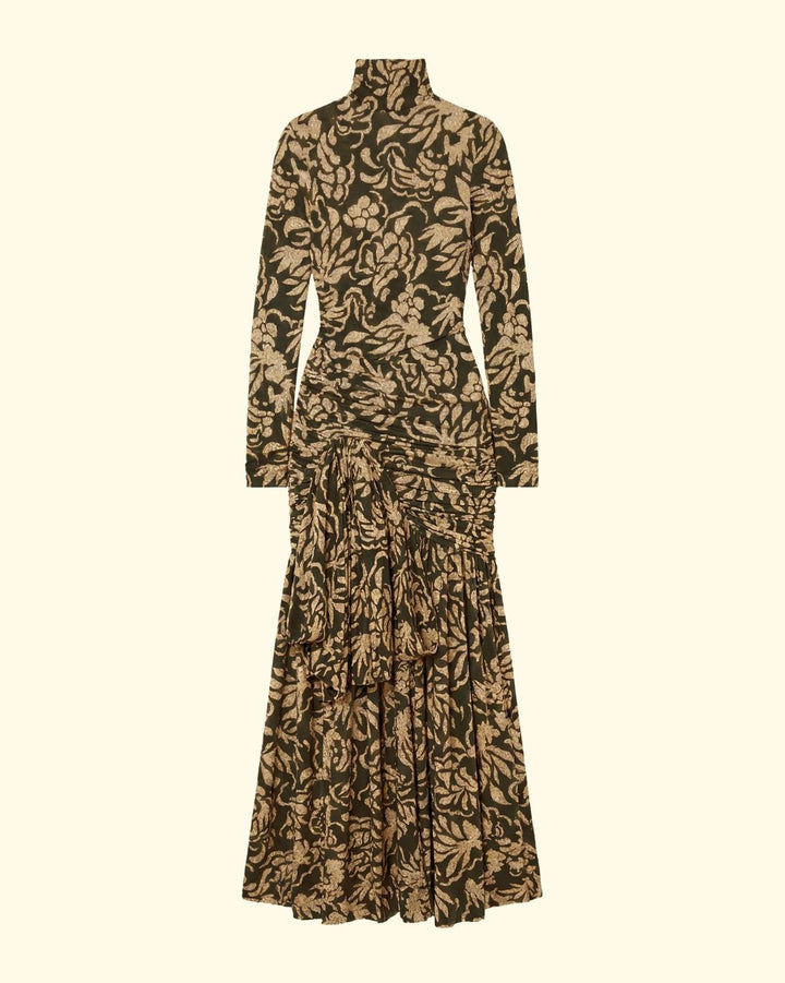 Katy Draped Jersey Dress | Khaki Floral