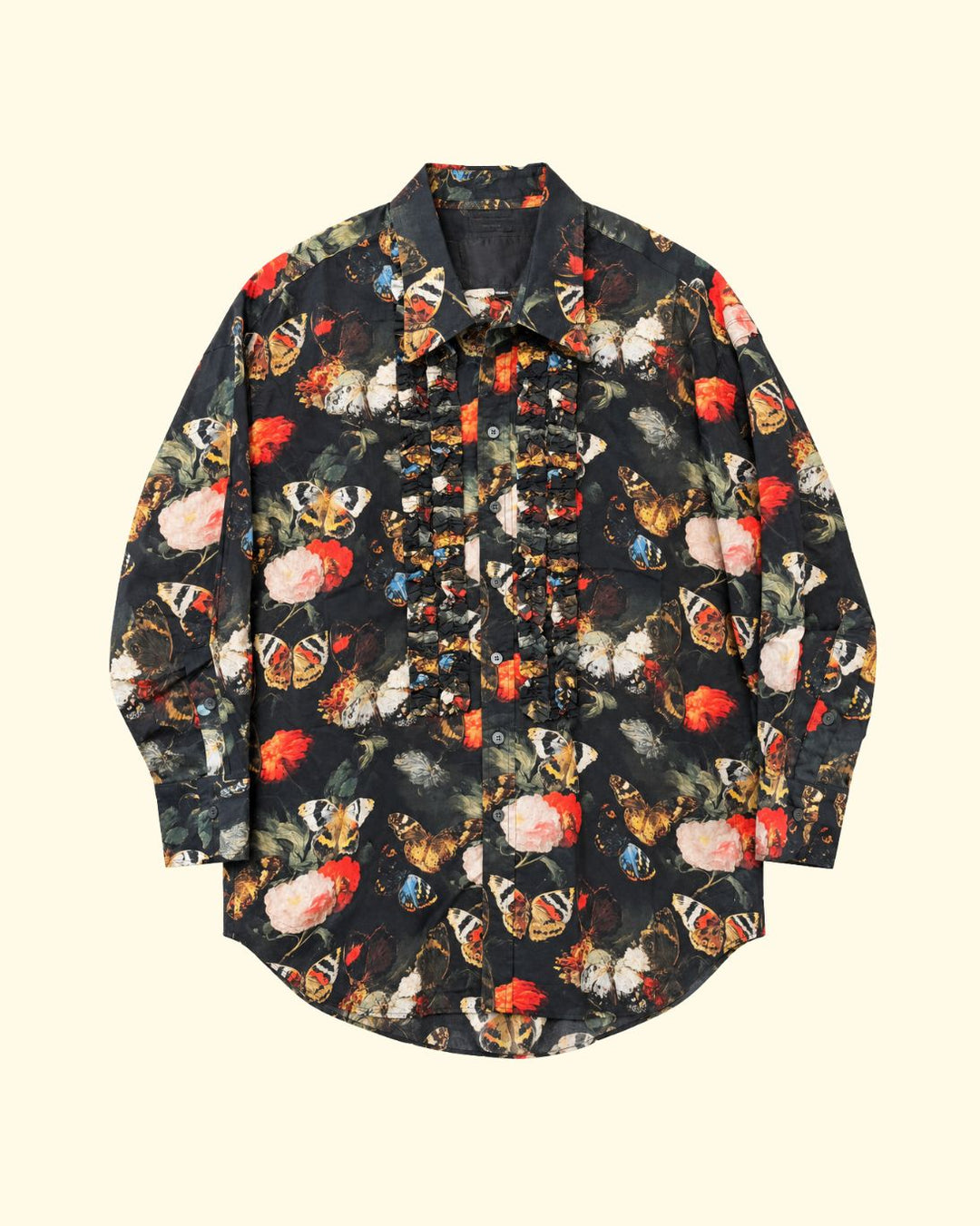 Drop Neck Ruffle Shirt | Multi Floral Butterfly