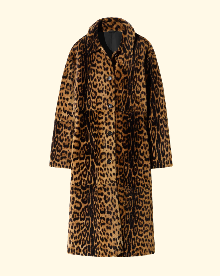 Davelle Shearling Coat | Leopard Print