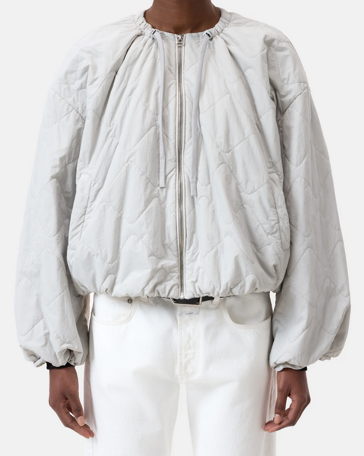 Cropped Gathered Bomber | Light Grey