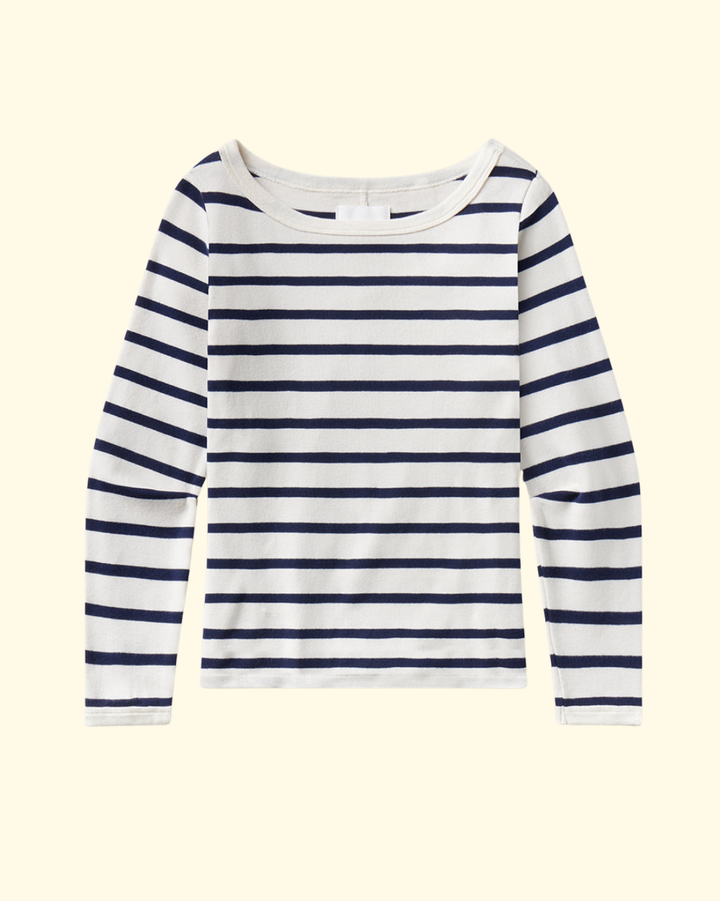 Boat Neck Slim Tee | Azure Stripe