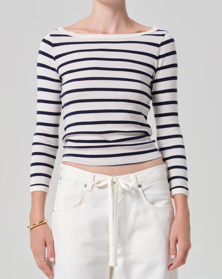 Boat Neck Slim Tee | Azure Stripe