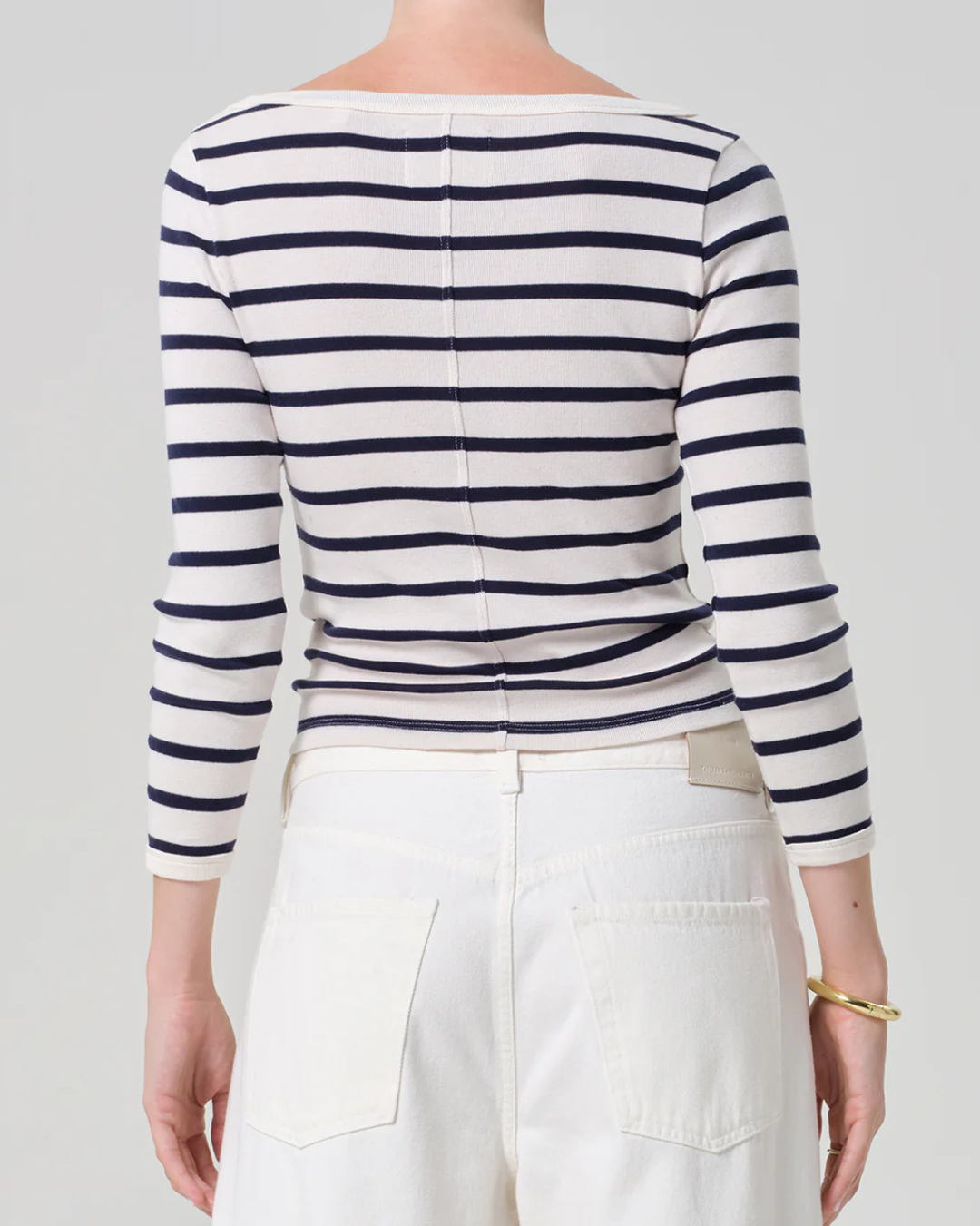 Boat Neck Slim Tee | Azure Stripe