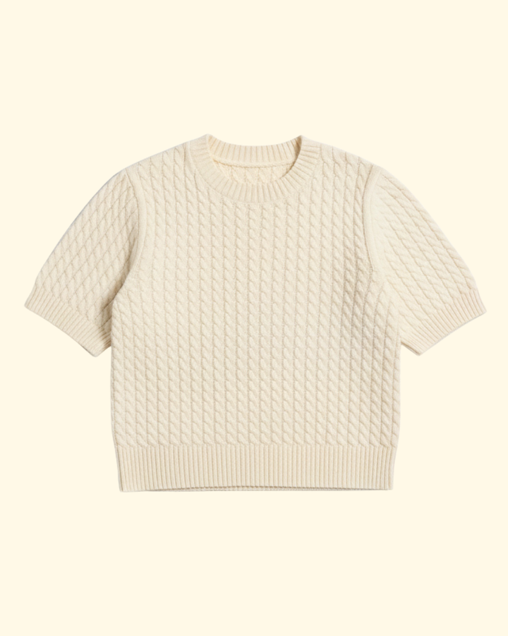 Short Sleeve Cable Crewneck | Cream