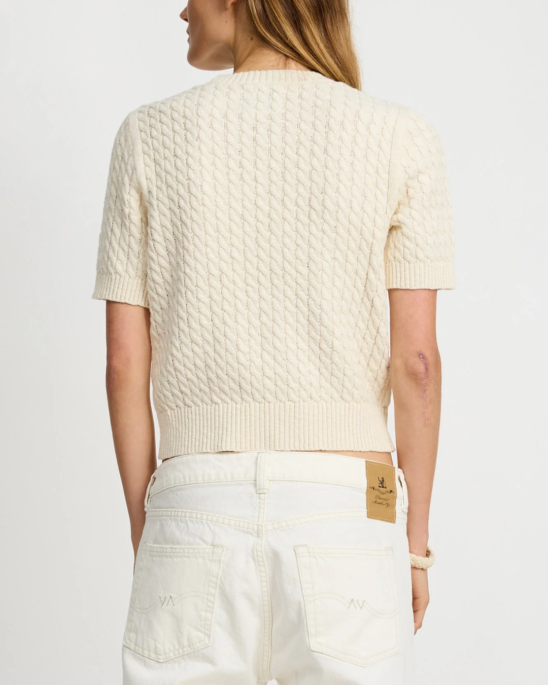 Short Sleeve Cable Crewneck | Cream
