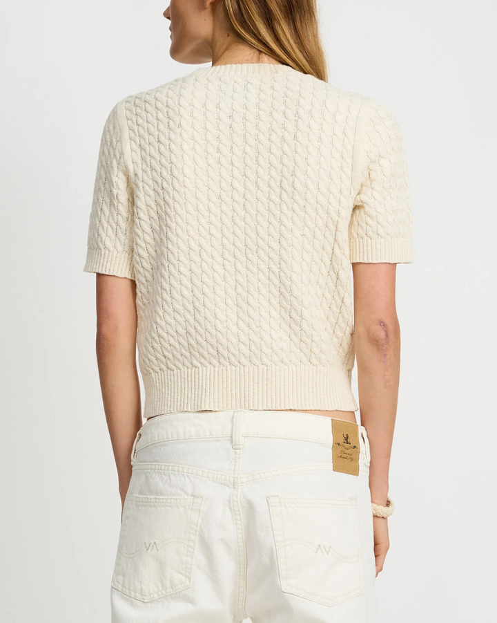 Short Sleeve Cable Crewneck | Cream