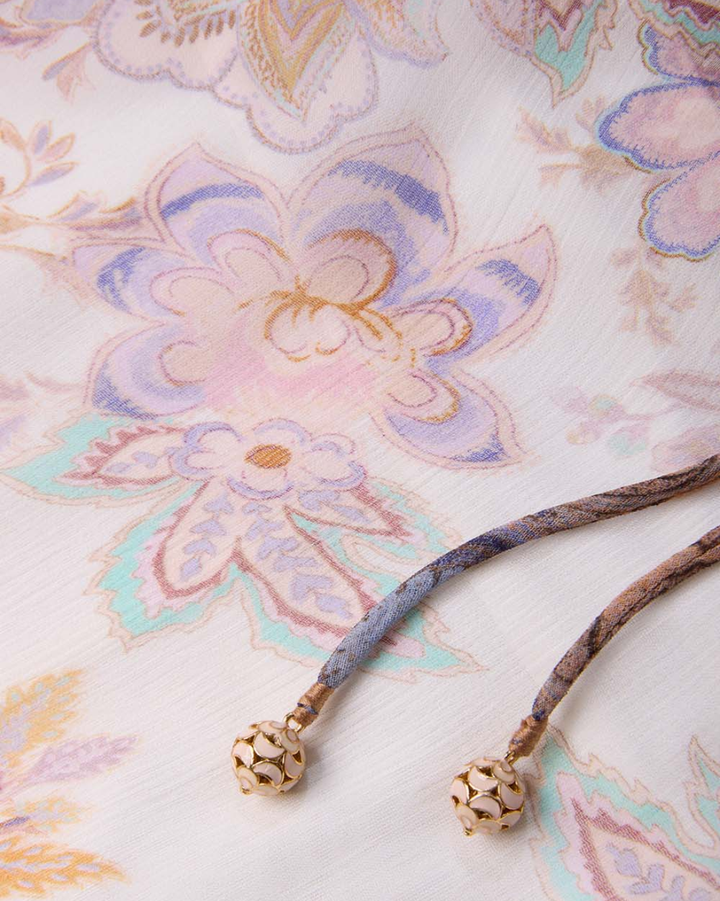 Luna Billow Blouse | Cream Blue Paisley