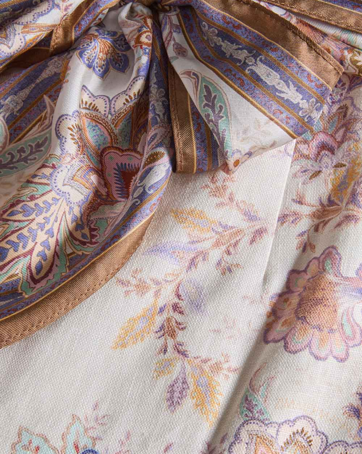 Luna Scarf Tie Short | Cream Blue Paisley