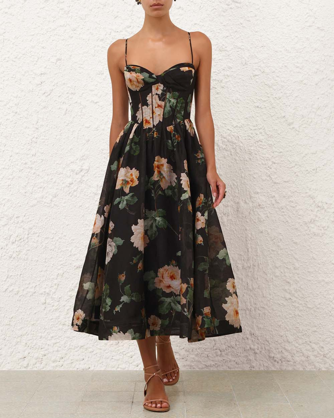 Luna Corset Midi Dress | Black Rose