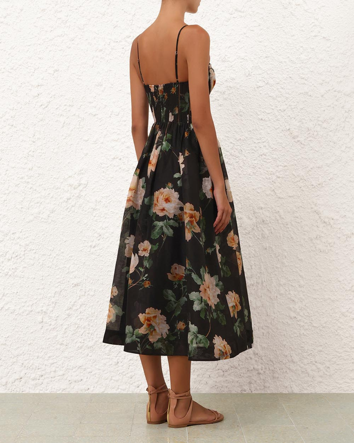 Luna Corset Midi Dress | Black Rose