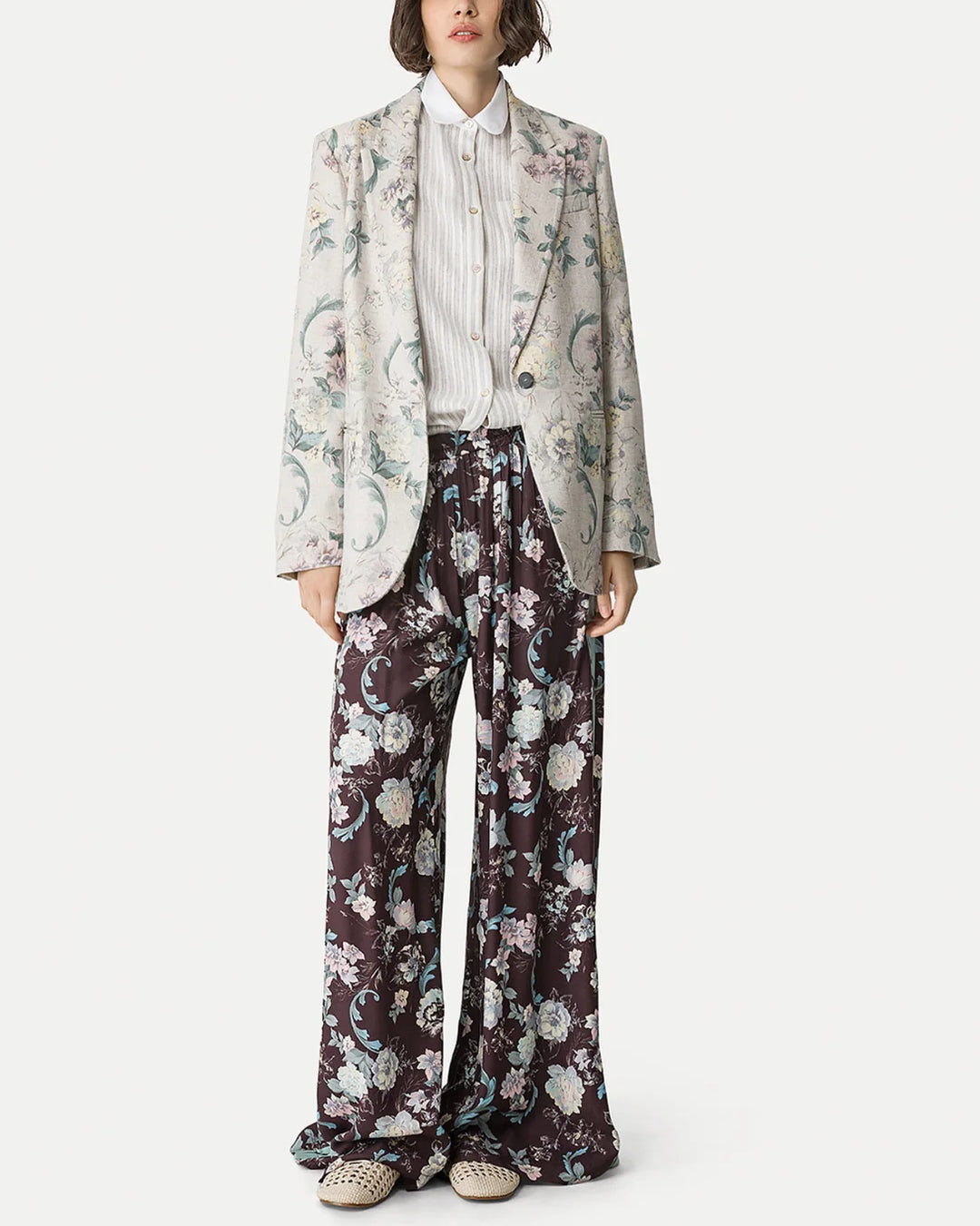 "Peonia My Love" Fluid Jacquard Pants | Chocolat