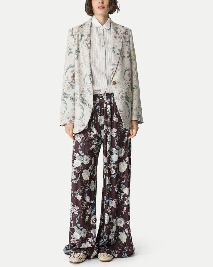 "Peonia My Love" Fluid Jacquard Pants | Chocolat