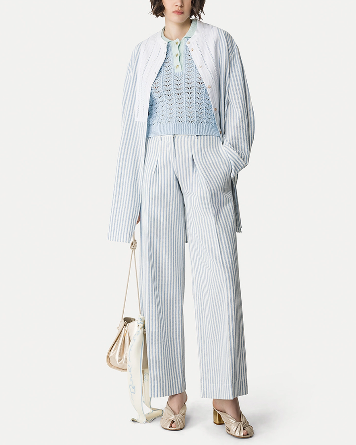 Leno Weave Stripe Wide Leg Pants | Azure