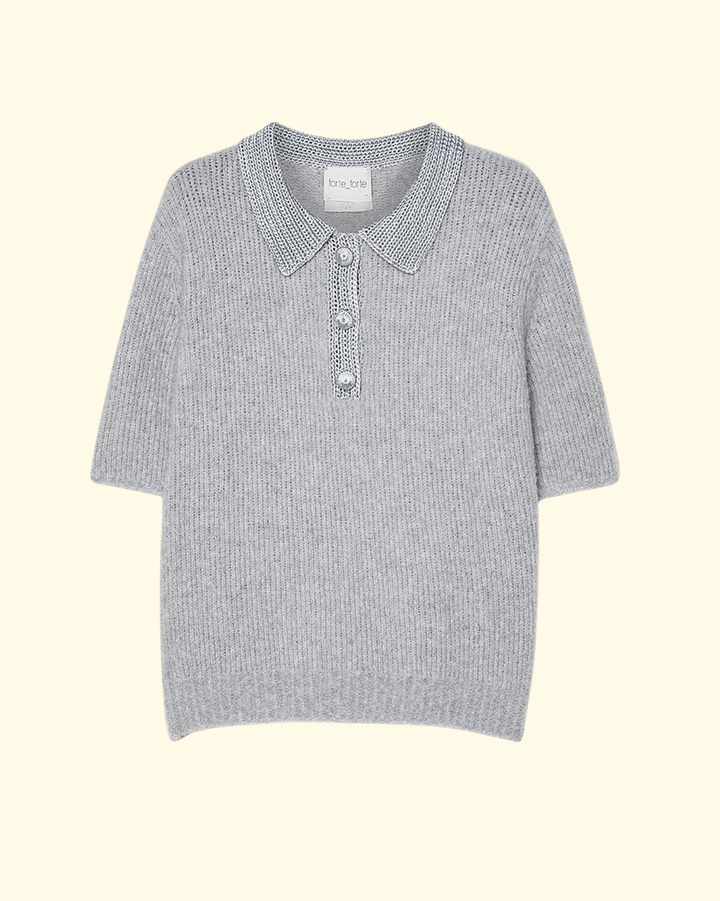 Cashmere Boucle Polo w/ Crochet Neck | Ciottolo