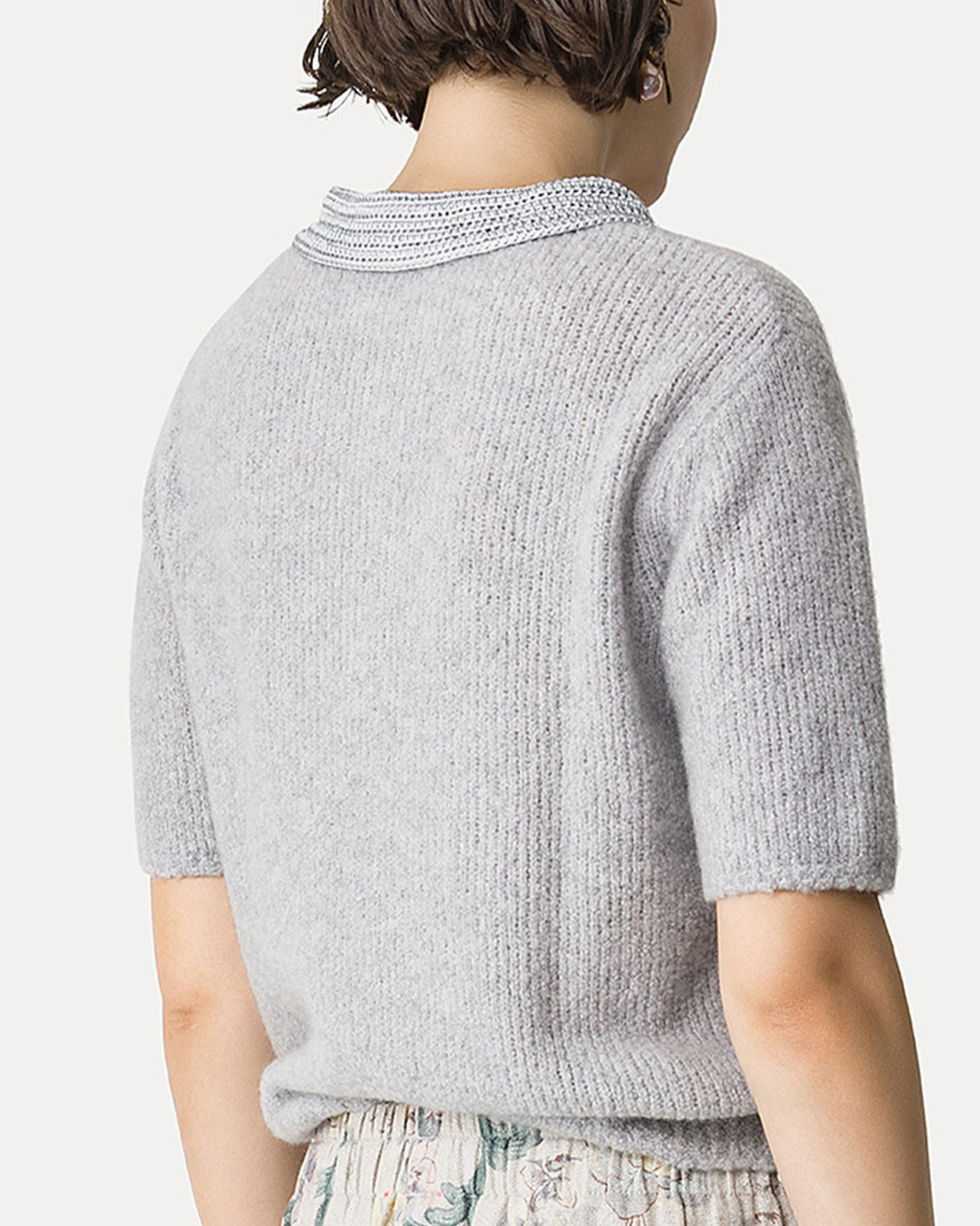 Cashmere Boucle Polo w/ Crochet Neck | Ciottolo