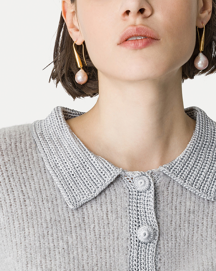 Cashmere Boucle Polo w/ Crochet Neck | Ciottolo