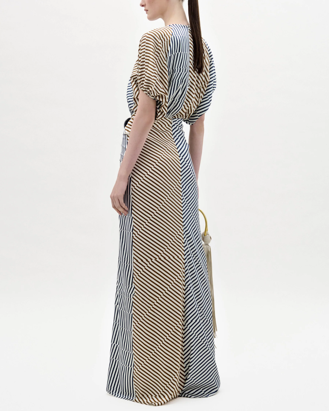 Kala Dress | Navy Brown Multidirectional Stripes