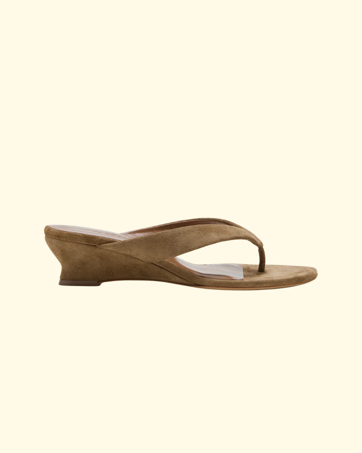 Micro Wedge Thong Sandal | Taupe Suede