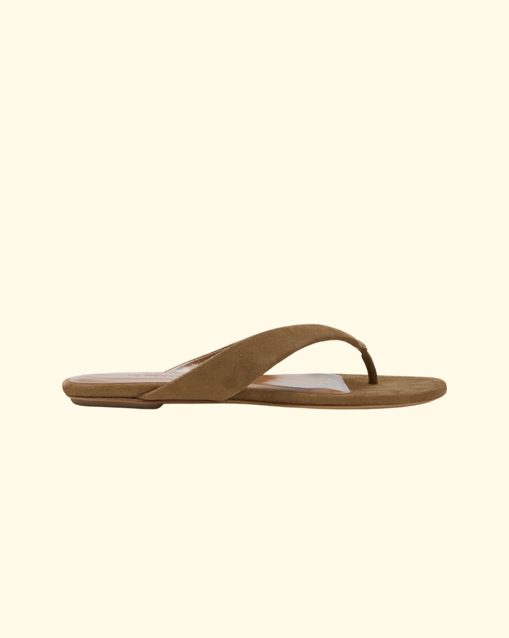 Flat Thong Sandal | Taupe Suede