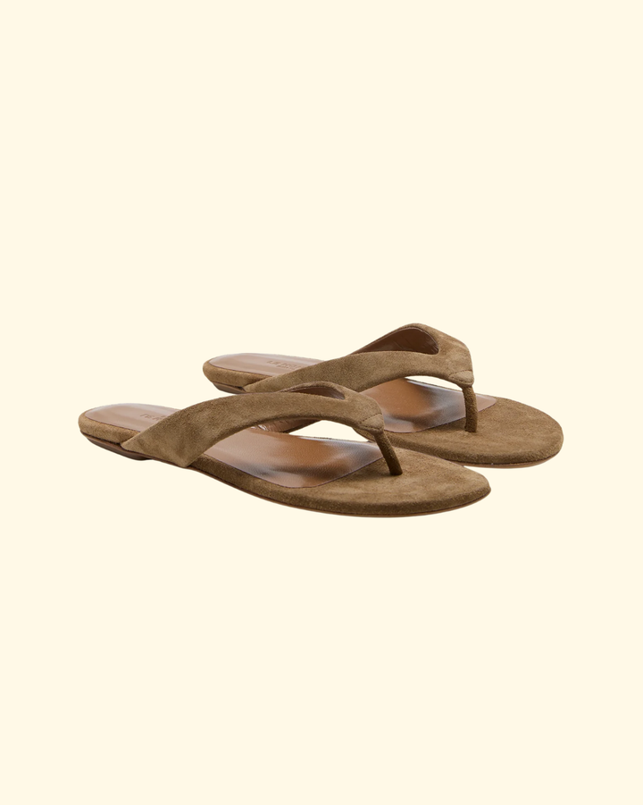 Flat Thong Sandal | Taupe Suede