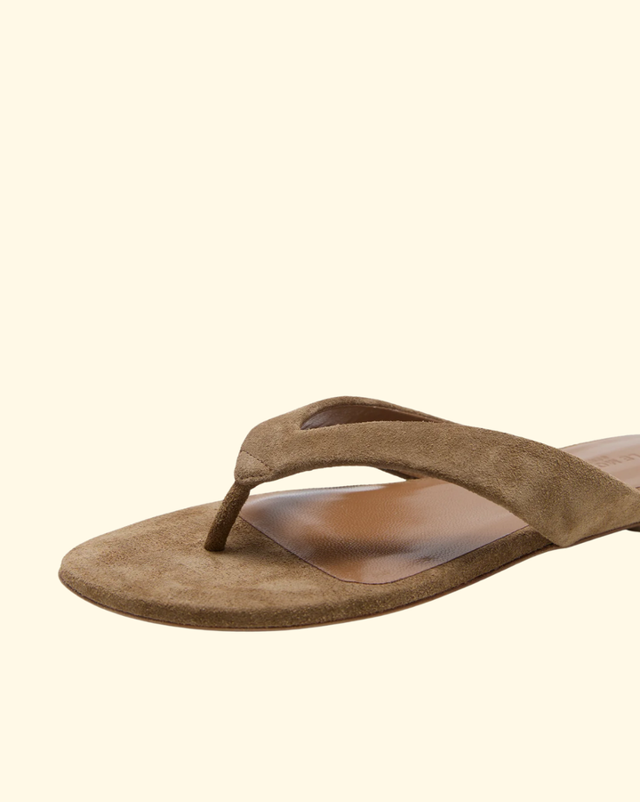 Flat Thong Sandal | Taupe Suede