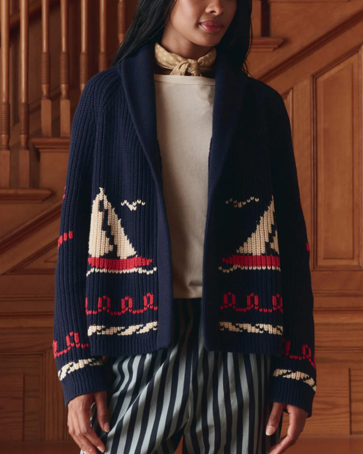 The Sailboat Lodge Cardigan | Dark Navy