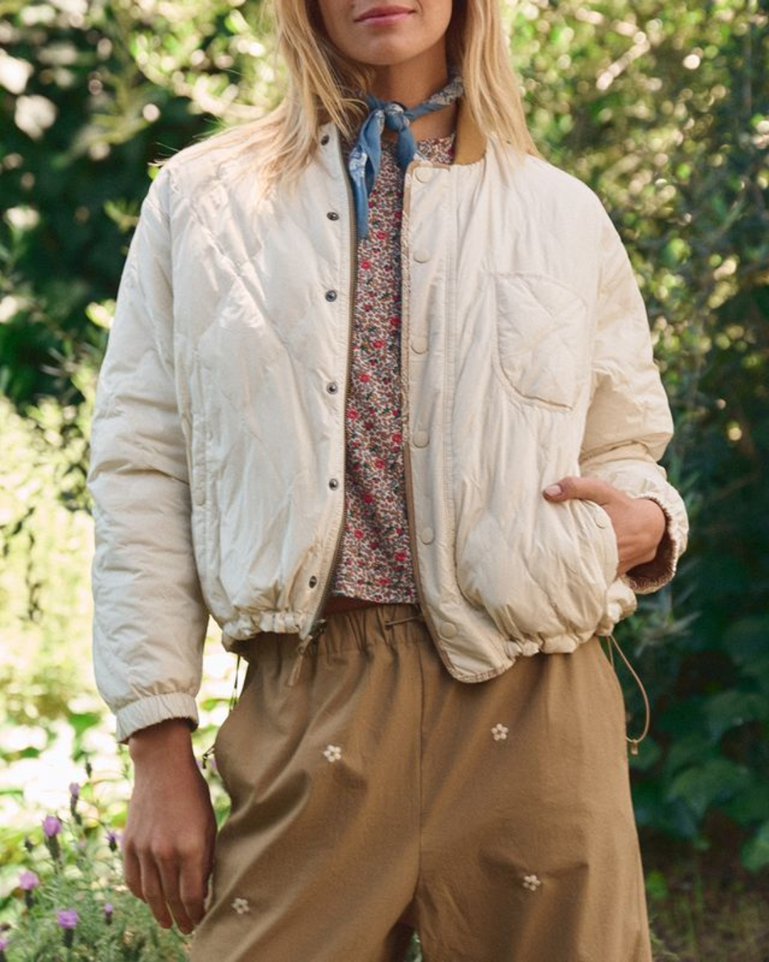 Reversible Ultra Light Puffer | Khaki Bandana