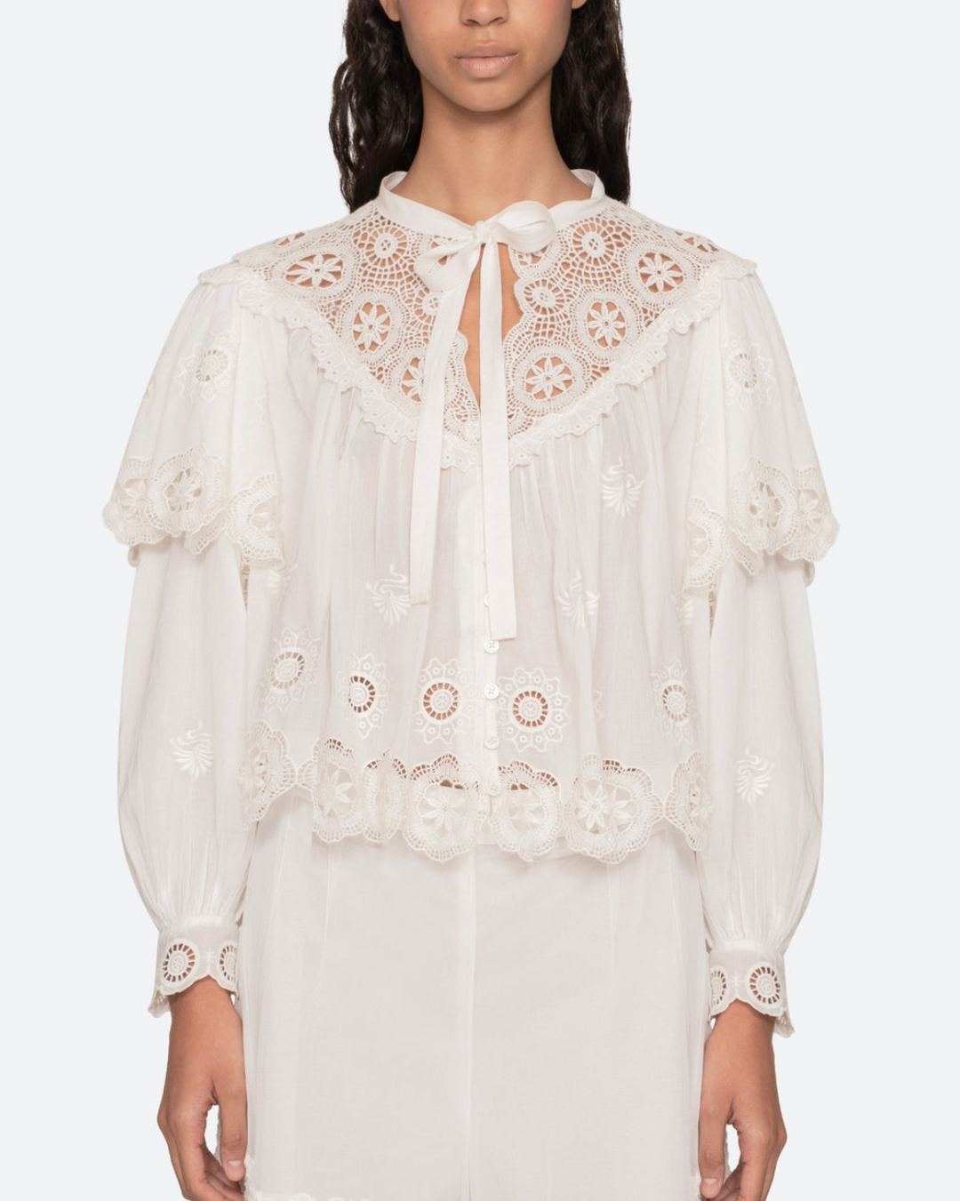 Sofia Embroidered L/SLV Top | Cream
