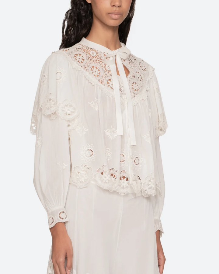 Sofia Embroidered L/SLV Top | Cream