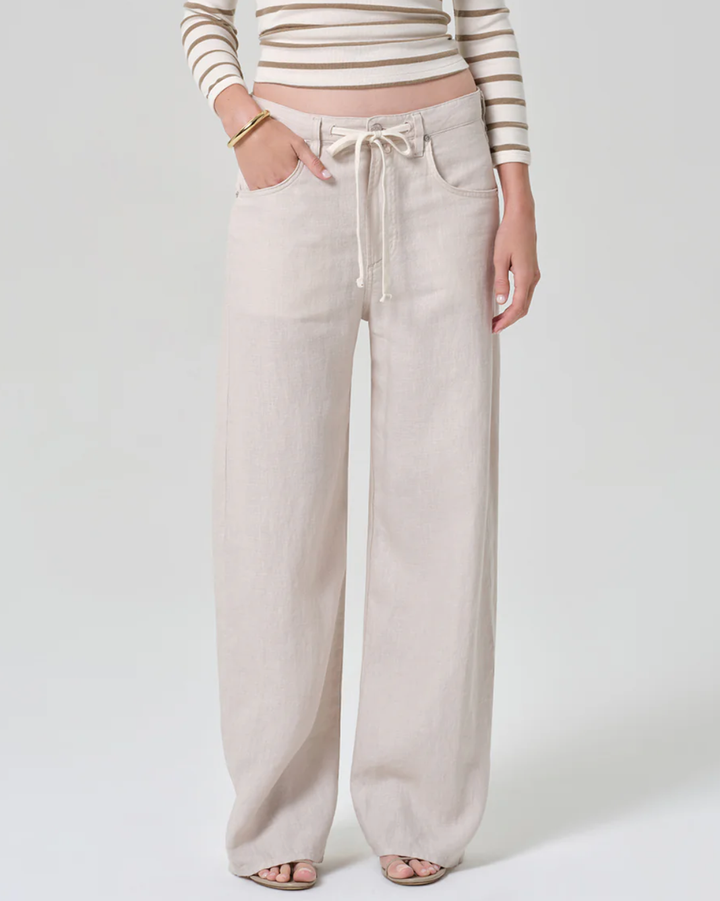 Brynn Drawstring Linen Trouser | Pale Stone