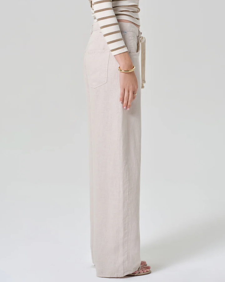 Brynn Drawstring Linen Trouser | Pale Stone