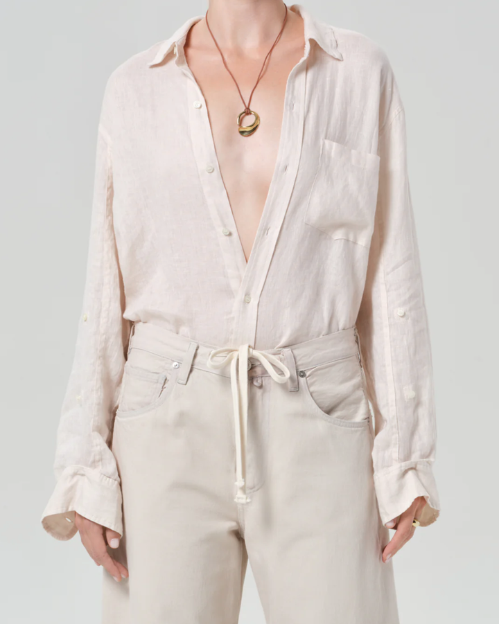 Kayla Shrunken Linen Shirt | Pale Stone